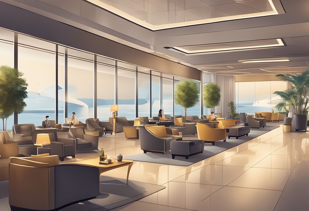 A comparison of credit cards with access to VIP lounges in airports, showcasing the benefits of the credit card perks in a luxurious airport lounge setting